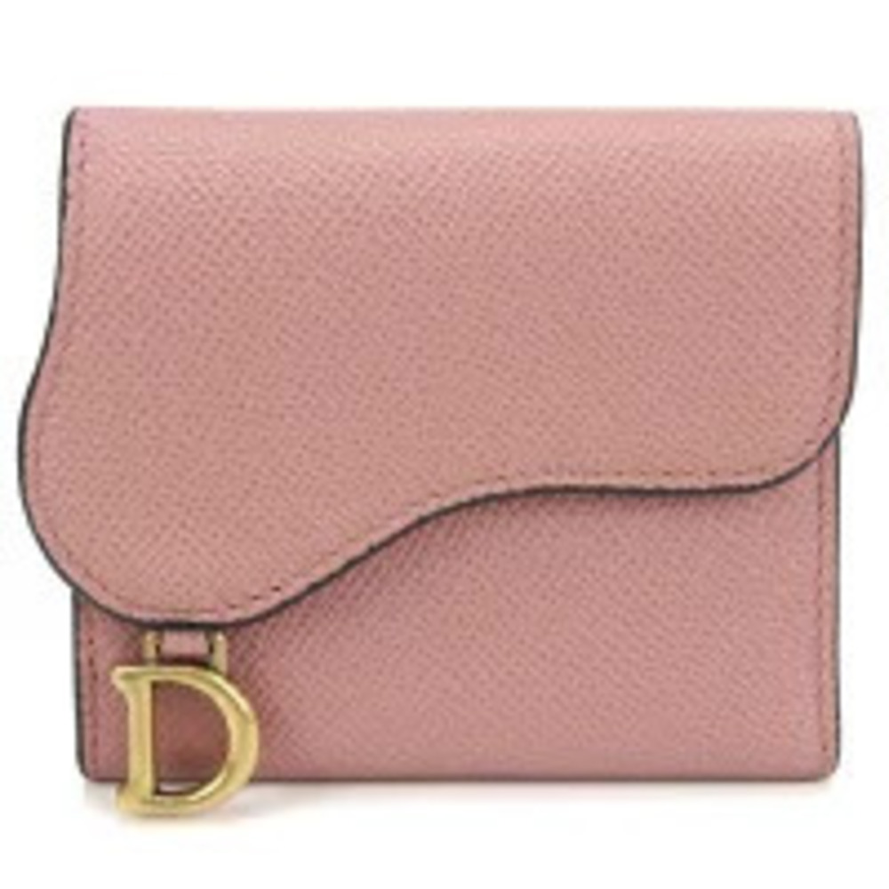 Christian Dior Tri fold Wallet Compact Saddle Lotus Pink